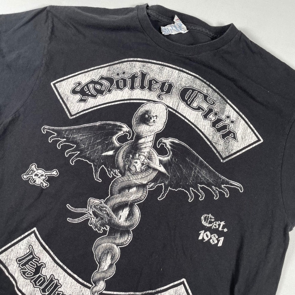 Delta Motley Crue T-Shirt Graphic‎ Print Rock Band Tee Black Size L